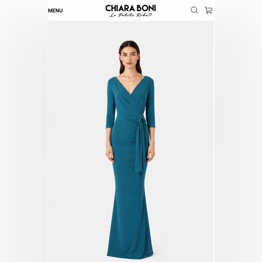 Chiara Boni Jaynette Long Gown Maxi Dress Blue Peacock 12 New with Tags